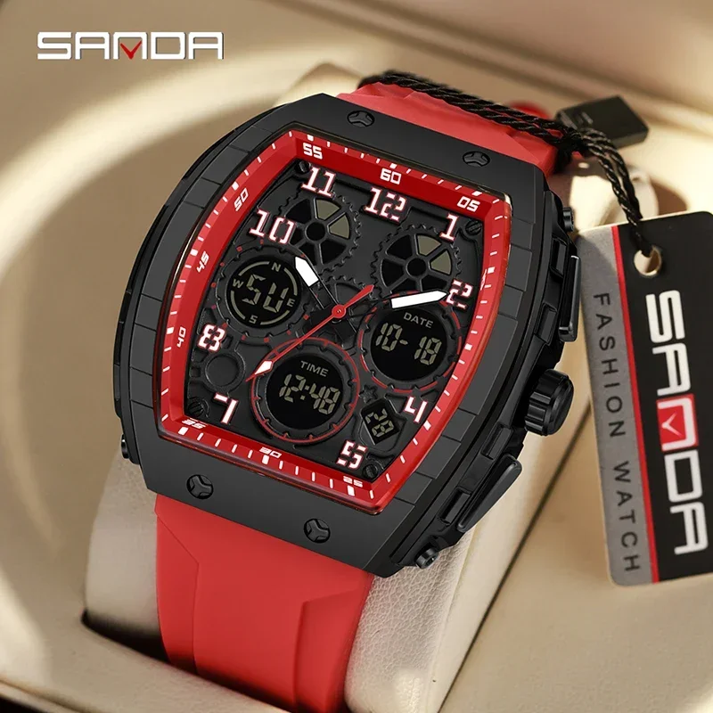 Sanda 6157  Waterproof  Alarm Clock Men Brand's New Electronic Watch Digital Multifunctional Fashion Trend Men's Watch Silicone, Alina Gadgets