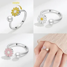 Rotatable Butterfly Daisy Flower Anxiety Ring for Women y2k Jewelry Design Rings for Teens 2021 Trend Zircon Aestethic Luxury