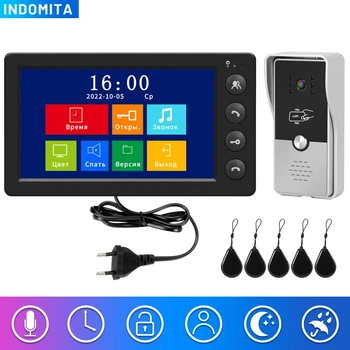 Indomita 유선 비디오 초인종 인터콤 시스템, 홈 비디오폰용 아파트 도어 폰, 스크린 포함, 7 인치 RFID 통화 패널, 잠금 해제