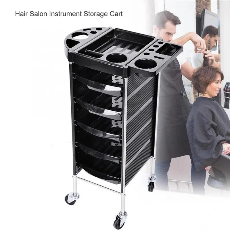 Professional Makeup Salon Trolly Barbershop Black Rolling Cart Salon Trolly Commercial Werkzeugwagen Pretty Furniture YN50ST