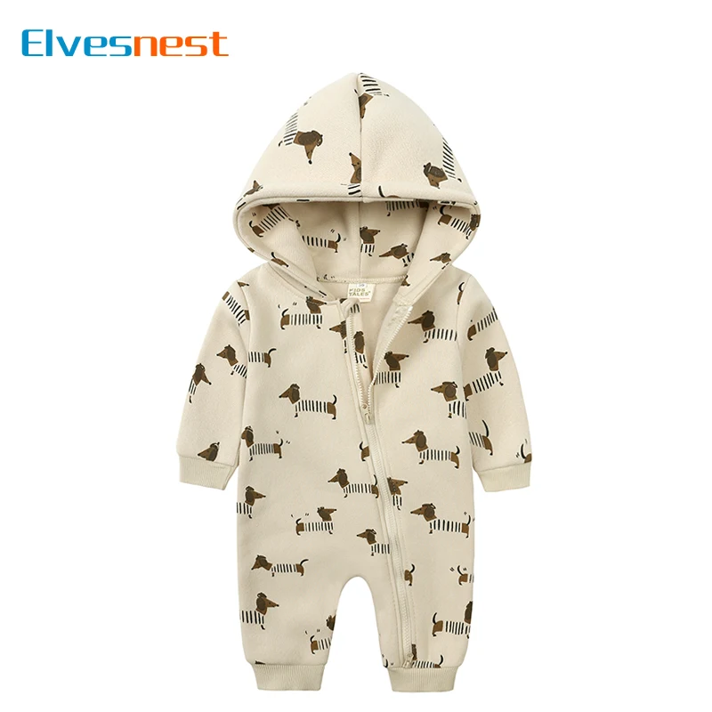 Cartoon Print Baby Girl Romper Long Sleeve Hooded Zipper Newborn Clothes Boys Rompers Spring & Autumn Baby Clothing 3-24 Months 1