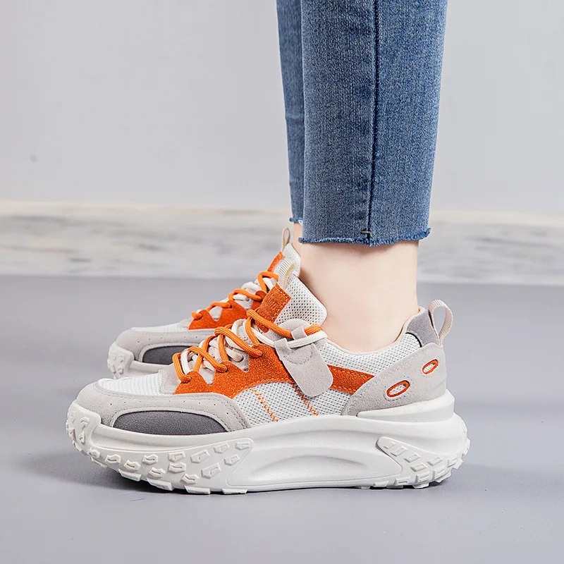 

2023 Autumn New Women's Fashion Breathable Casual Running Sneakers Thick-soled Lace-up Casual Sneakers Flat Casual Shoes 35-40