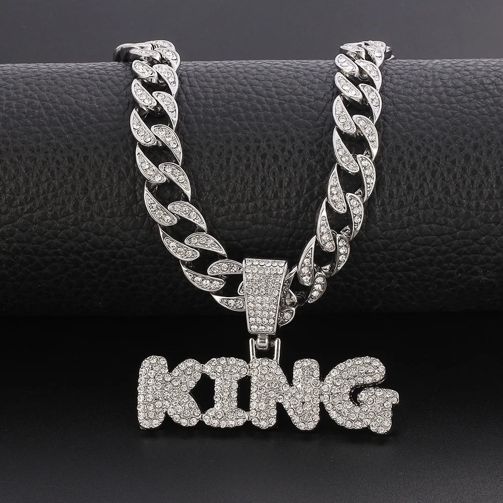 

Mens Hip Hop jewelry KING Letter Pendant Necklaces Miami Gold Cuban Link Chain Iced Out Bling Necklace for Mens Jewelry Choker