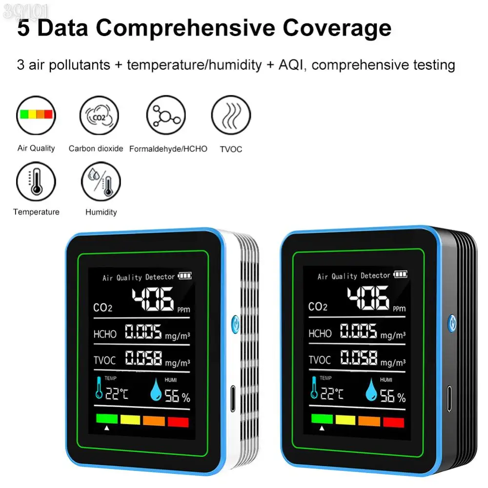 5-in-1 Air Quality Monitor Air Quality Detector USB Charging Tester Portable Formaldehyde Monitor For Indoor Outdoor