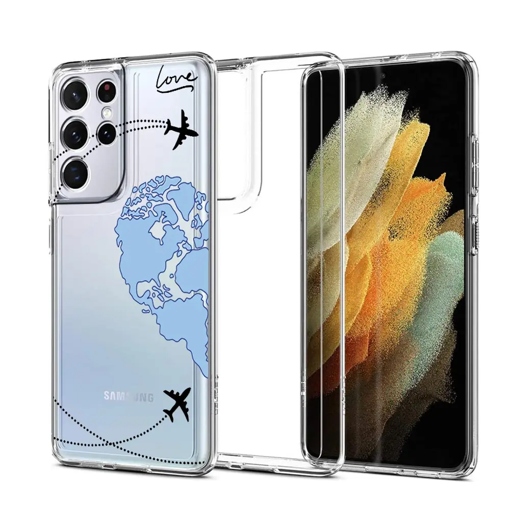 Romantic Travel Love Heart Couple Case with World Map and Planes Design