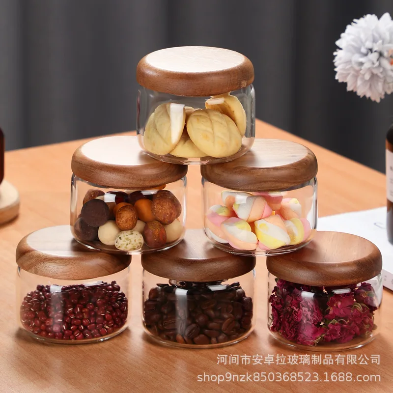 Screw-lid Glass Bottle Wood Lid Wide Mouth Packer for Honey Jam  Borosilicate Glass Bottle Spices Food Kitchen Storage Container - AliExpress