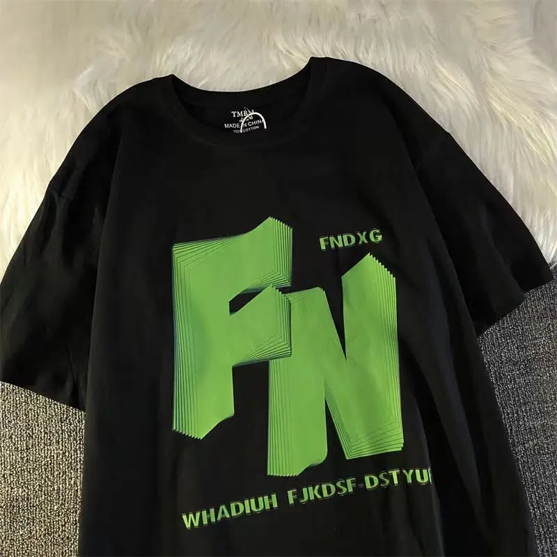 

Футболка хлопковая с принтом, простая Свободная рубашка с коротким рукавом, с принтом в стиле хип-хоп, уличная мода в стиле Харадзюку для пар, на лето