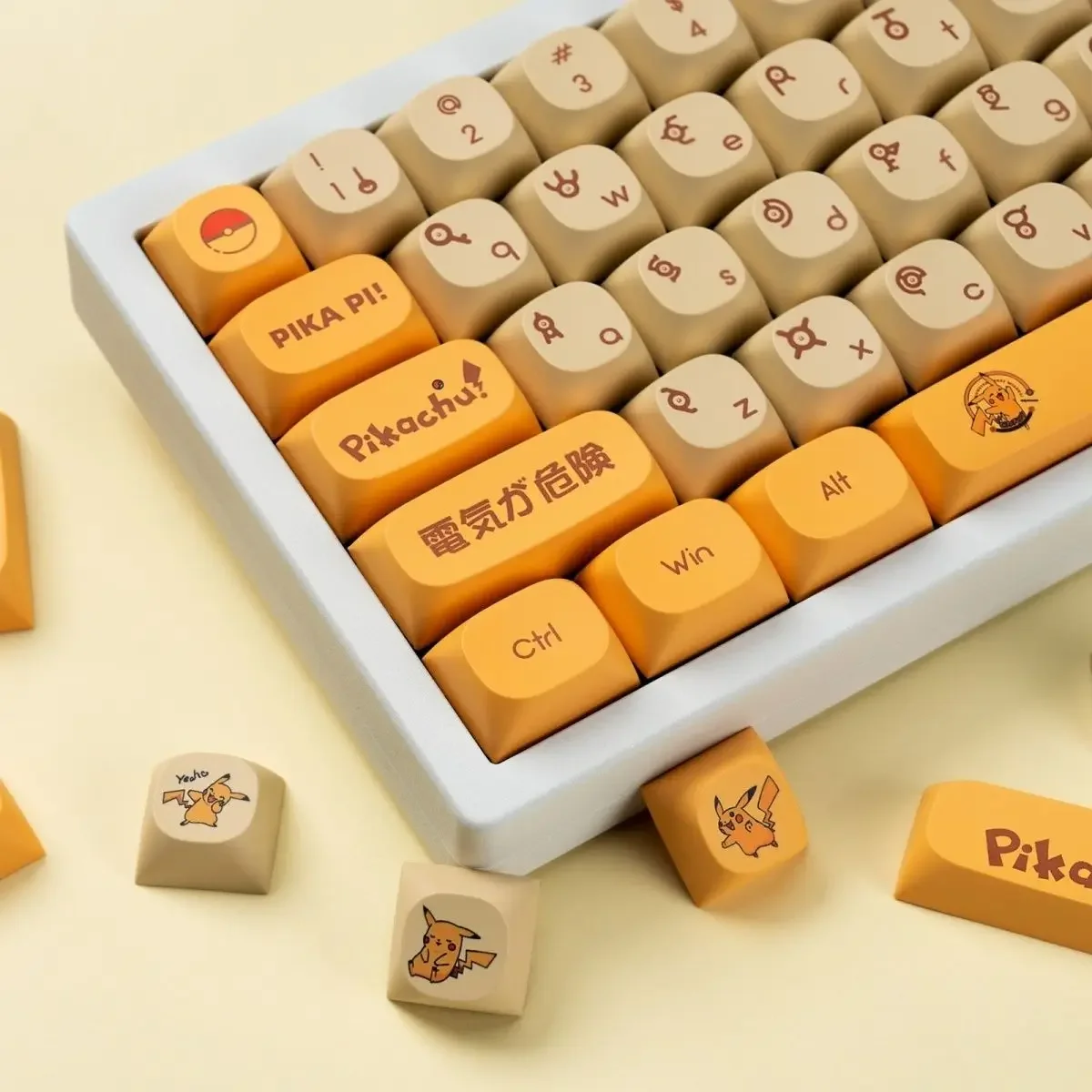 Pikachu Pokemon Anime Keycap PBT Sublimation Opaque MA High Mechanical Keyboard 129 Keys Small Complete Set Cute Collect Soft