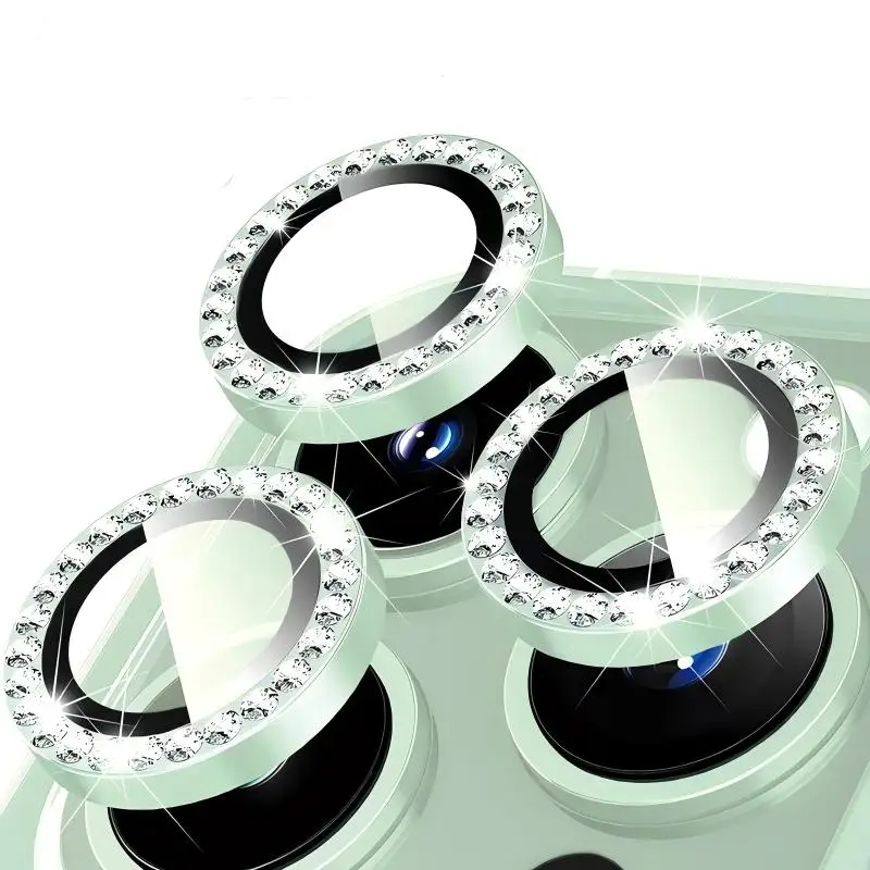 Luxury Diamond Ring Camera Protectors with Tempered Glass Lens Cover
