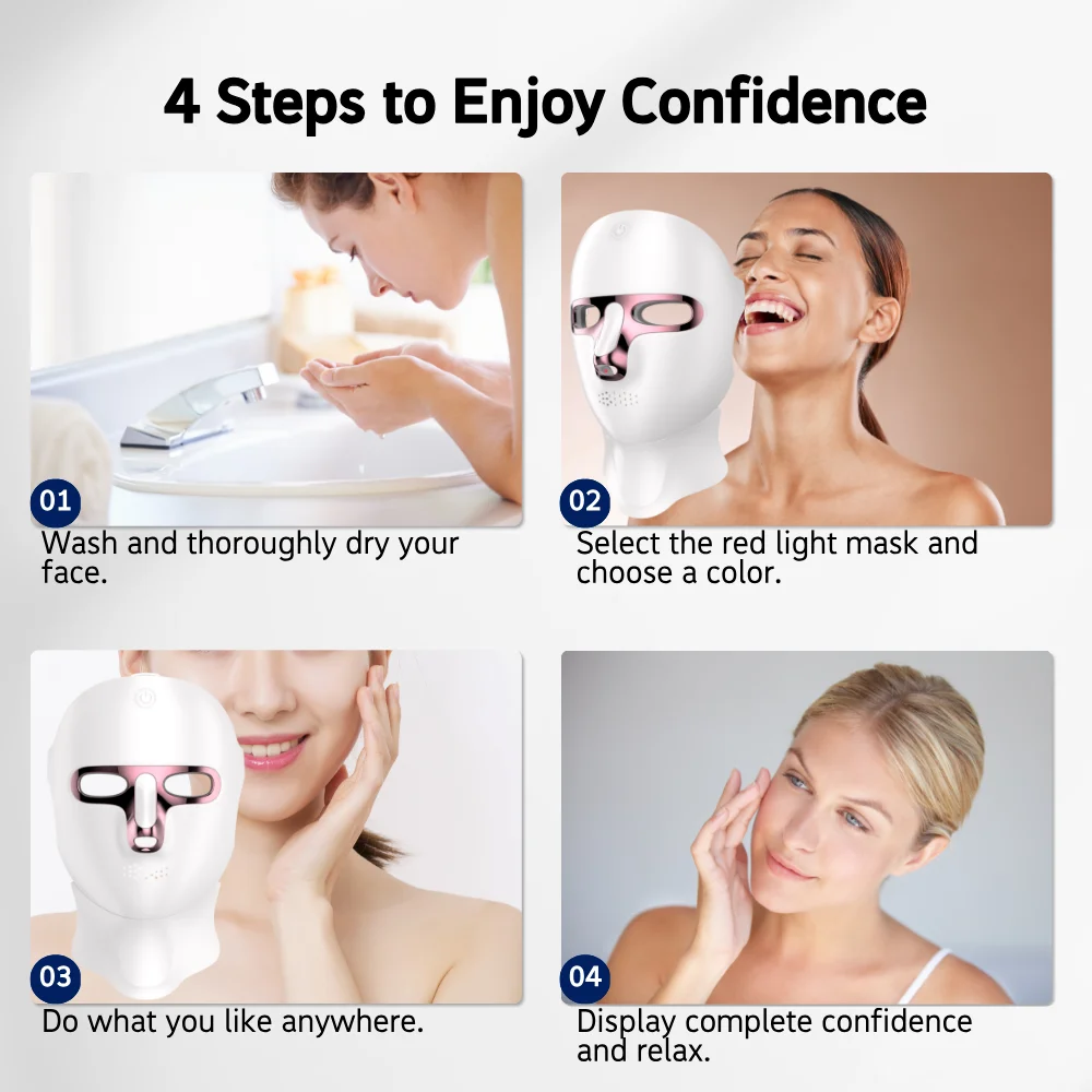 LED Facial Mask Face and Neck 7-1 Colors Light Therapy Skin Beauty Red Light Facial Mask Wireless Rechargeable at Home Use face mask led facial mask facial neck mask