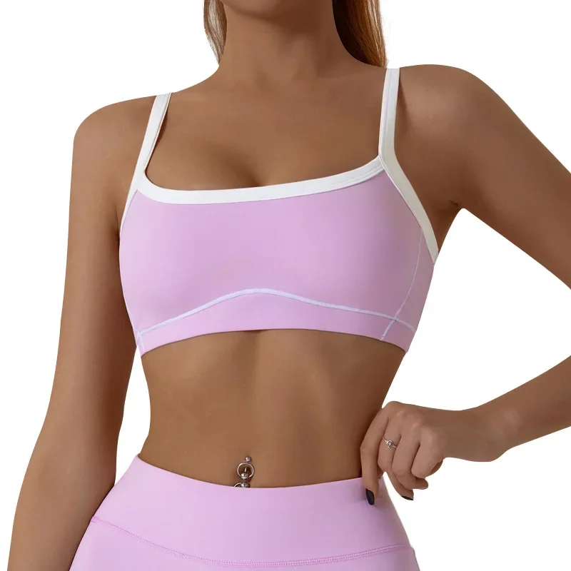 Yoga Sports Bra Color Clashing Shock Absorbing Women Full Cup Breathable Gym Tube top Bra Yoga Workout Underwear