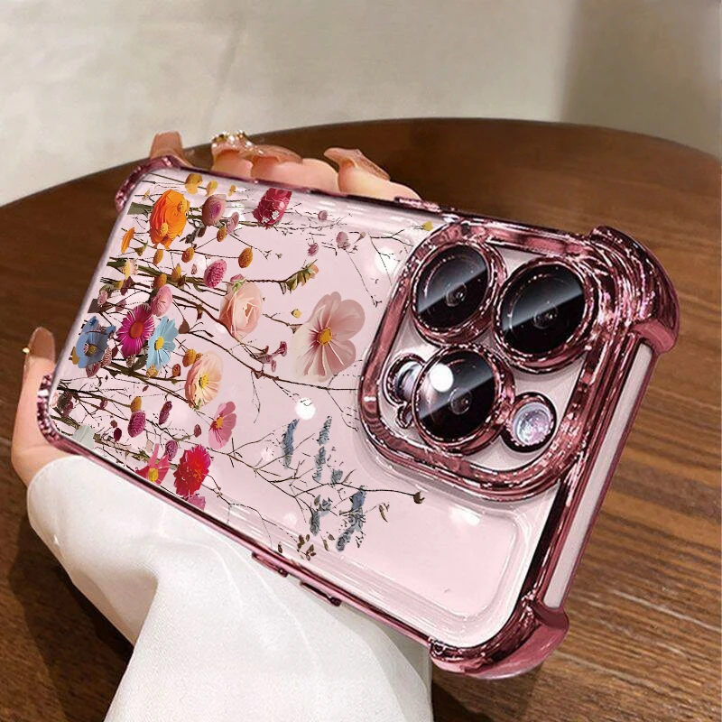 Luxury Transparent Floral Shockproof Case Cover