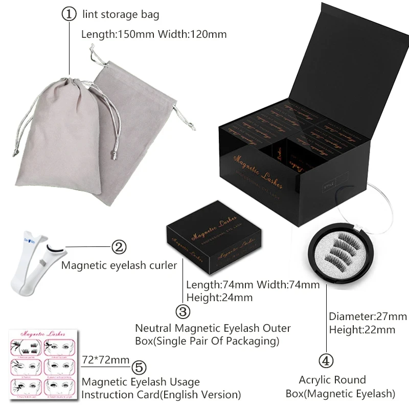 천연 마그네틱 속눈썹 2켤레에 마그네틱 속눈썹 4개 재사용 가능한 마그네틱 속눈썹에 메이크업 도구 마그네틱 핀셋