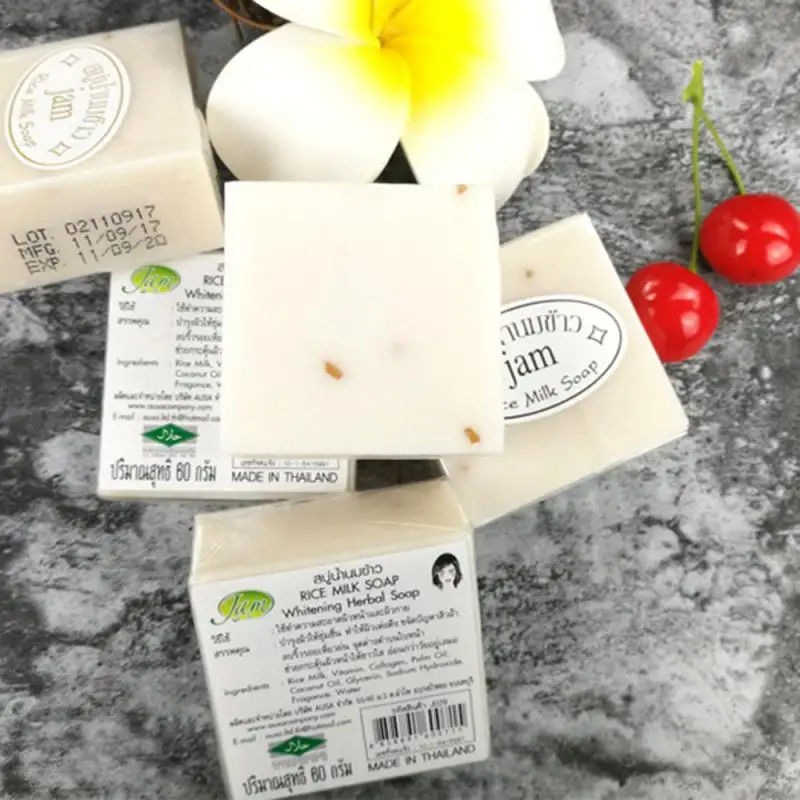 Hand Soap Facial Cleansing Soap Handmade Rice Soap Thai Jasmine Rice Collagen Vitamin Skin Control Whitening Bathing Tools Whitening Oil Moisturizing