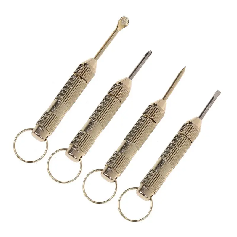 

4 in1 Mini Portable Golden Opener Screwdrivers Ear Pick Ear Cleaner Keychain