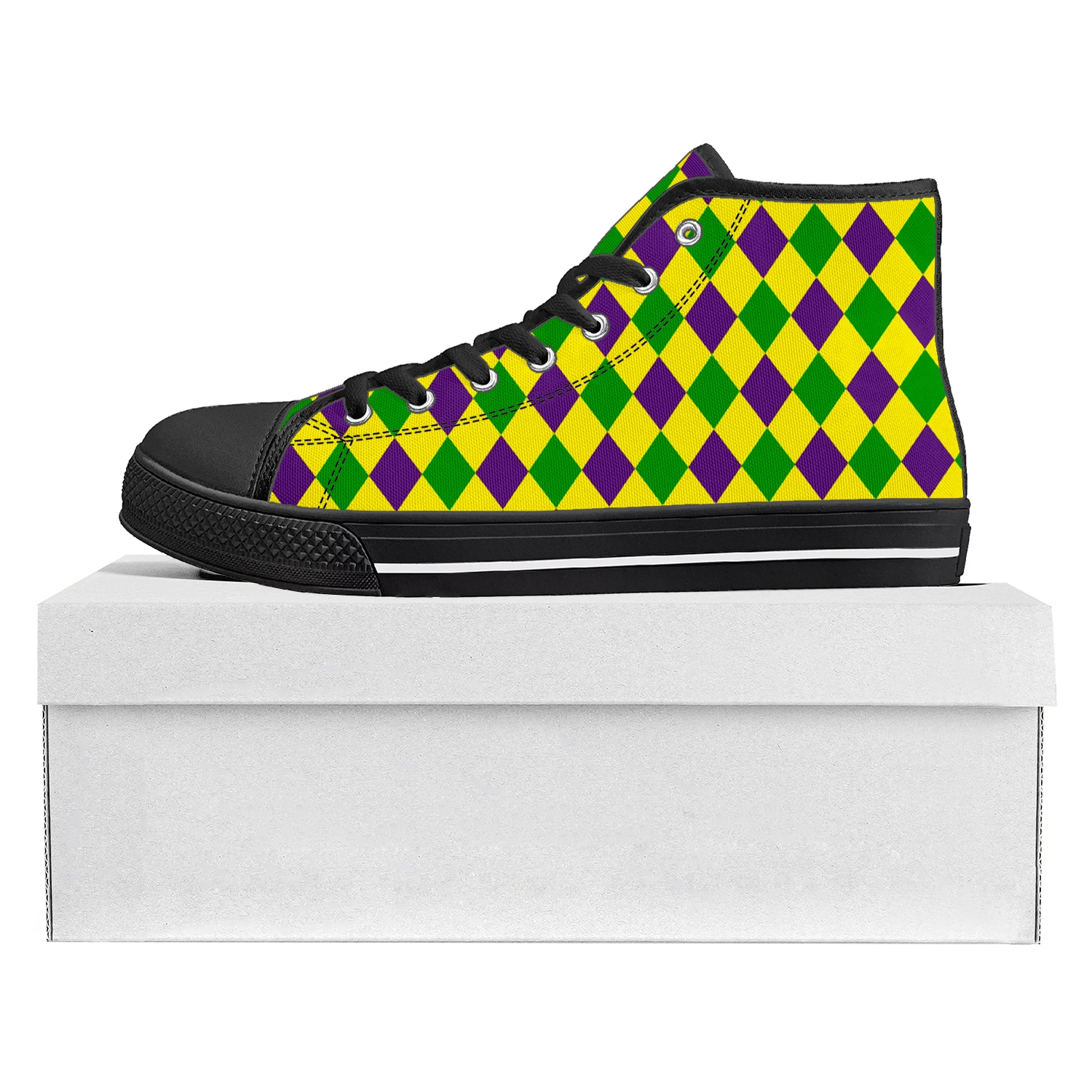 Mardi Gras Stripe High Top High Quality Sneakers Mens Womens Teenager Canvas Sneaker Custom Made Shoe Casual Couple Shoes