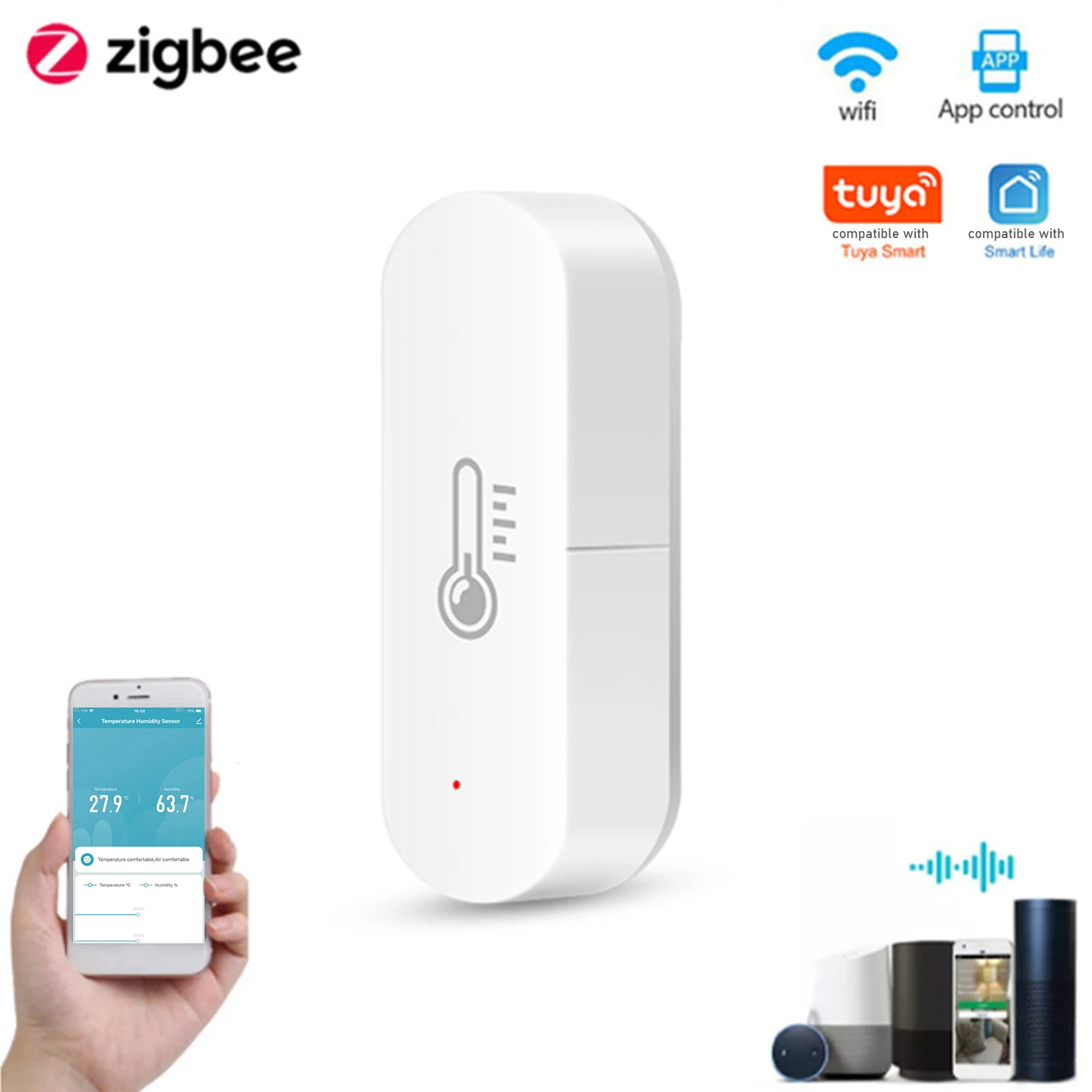 Zigbee Temperature Humidity Sensor With Alarm Function App Control