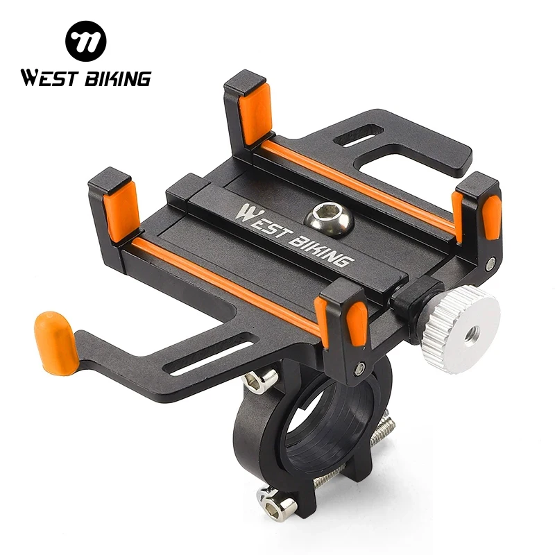 Bicycle Accessories WEST BIKING Cycling Phone Holder CNC Aluminum Alloy Adjustable Mobile Phone Stand Motorcycle E-bike MTB Road Bike Bracket