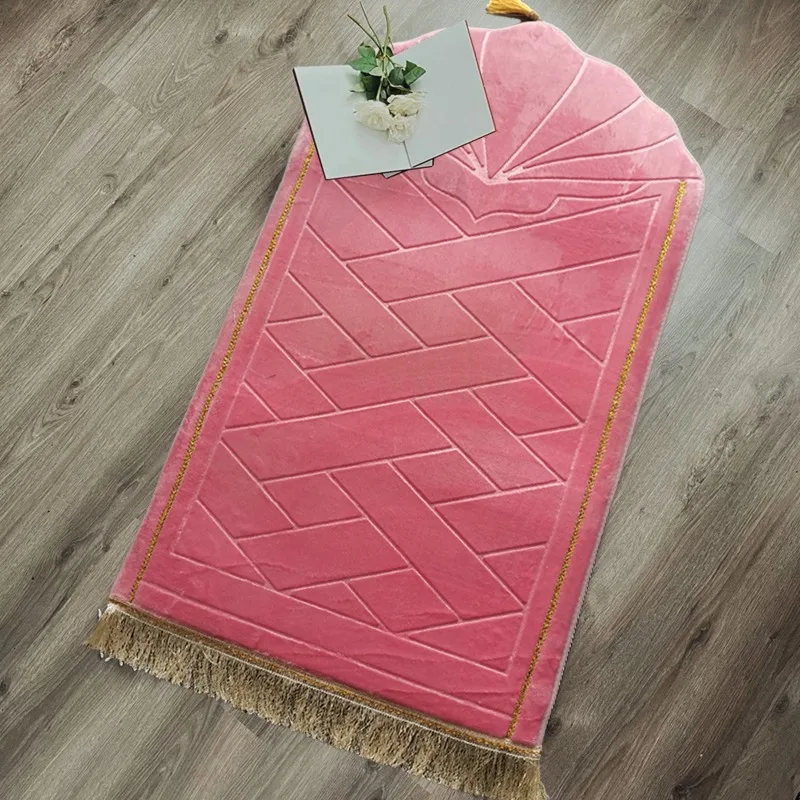 Portable Soft Muslim Prayer Rug Anti Slip Thick Prayer Mat Ramadan Worship Kneel  Embossing Carpet Eid Wedding Birthday Present