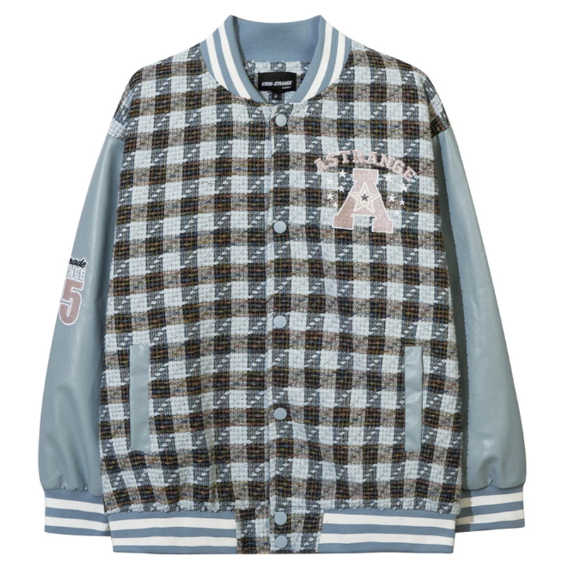 

Unisex Retro Patchwork Bomber Jacket Oversize Streetwear Tops 2022 Mens Harajuku Letter Embroidery Plaid Varsity Baseball Coats