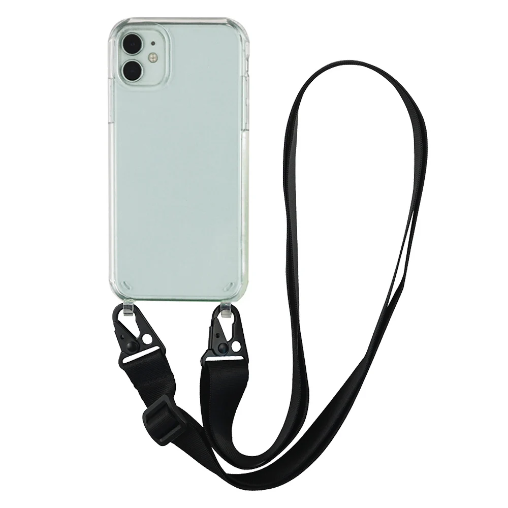 Transparent TPU+PC Crossbody Necklace Phone Case with Fashion Lanyard Cover