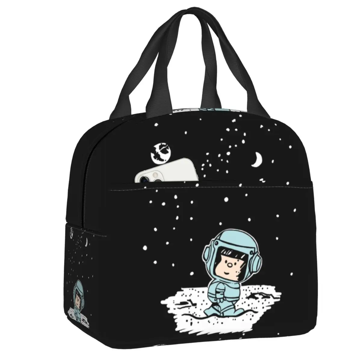 

Space Astronaut Mafalda Insulated Lunch Tote Bag for Women Quino Comics Cartoon Cooler Thermal Bento Box Outdoor Camping Travel