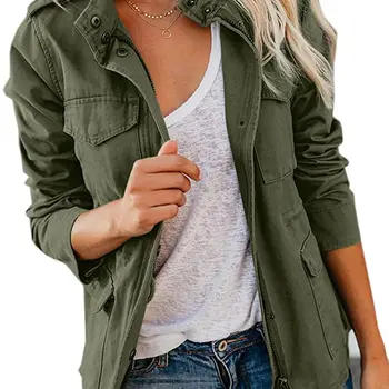 GFAVCJX Womens Military Jacket Zip Up Snap Buttons Lightweight Utility Anorak Field Safari Coat Outwear