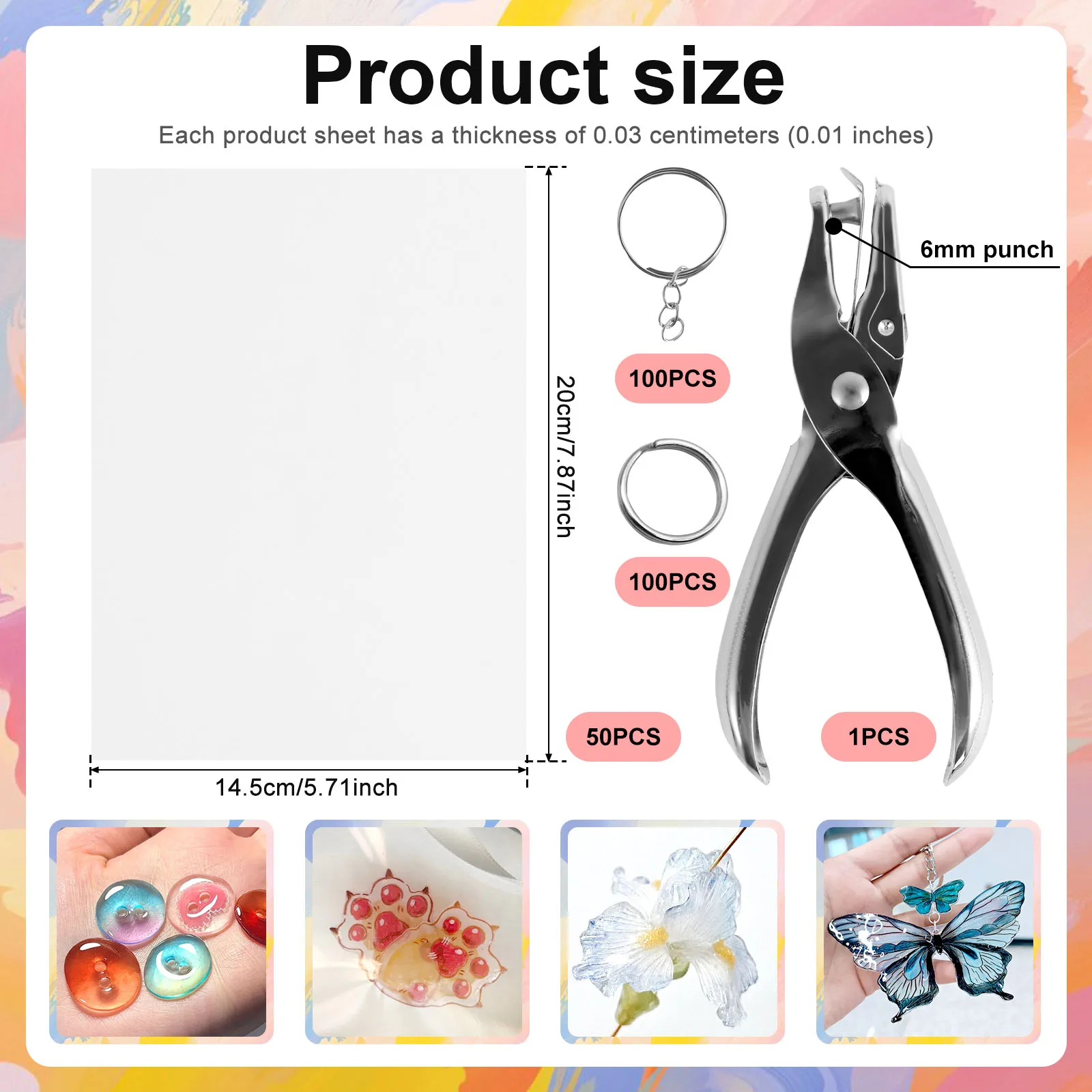 251개 DIY 개인 맞춤형 슈링키 딩크 키체인 키트 (슈링키 딩크 시트 50개, 키체인 100개, 오프닝 링 100개, 홀 펀치 1개 포함)