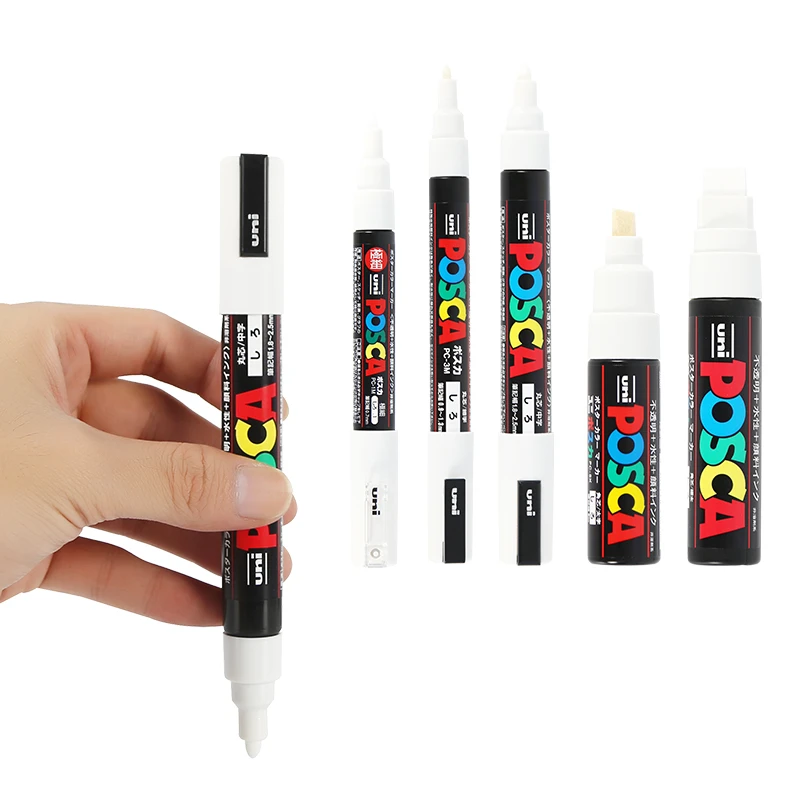Uni Posca 아크릴 마커 흰색 원단 페인트 펜, 영구 Plumones Marcadores 아트 용품, POP 포스터 그래피티 펜, 3 PCs/로트