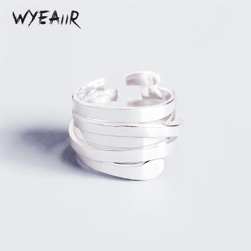 

WYEAIIR 925 пробы Серебряное творческое многослойное геометрическое регулируемое Открытое кольцо для женщин Роскошные ювелирные изделия