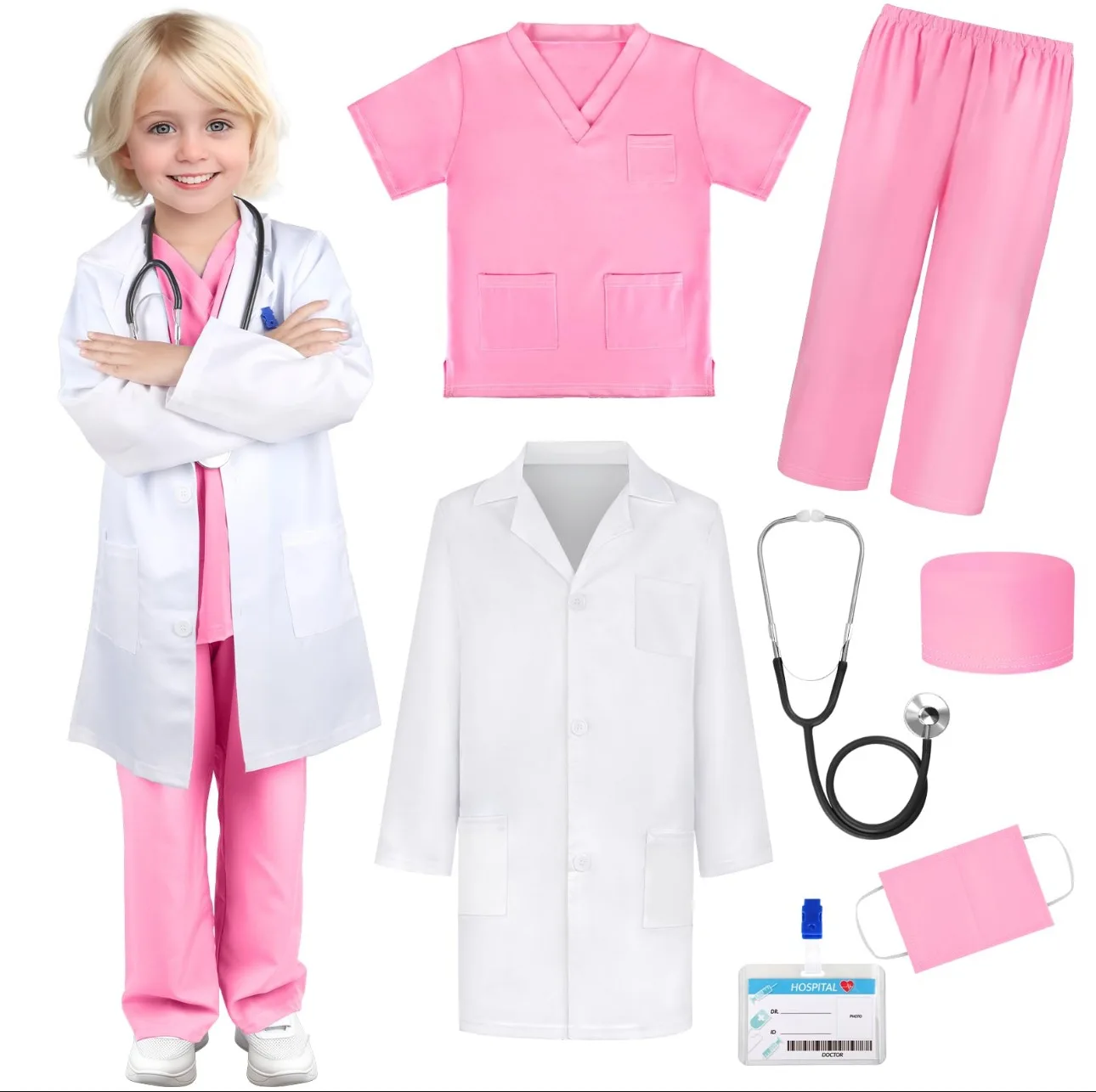 Children's White Coat Nurse's Suit Little Doctor's Surgical Suit Toddler's Boys' and Girls' Retrograde Dance Costume kids cosplay costume children dance costume