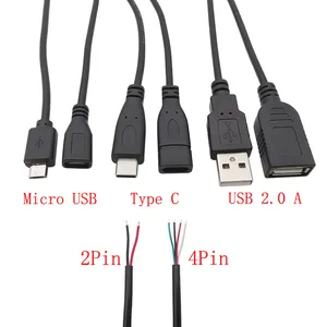 _ 2/4 Pin Micro USB/USB 2,0 A/Type C штекер, гнездовой разъем, соединитель для провода, «сделай сам», кабель-удлинитель для зарядки и передачи данных, 30 см