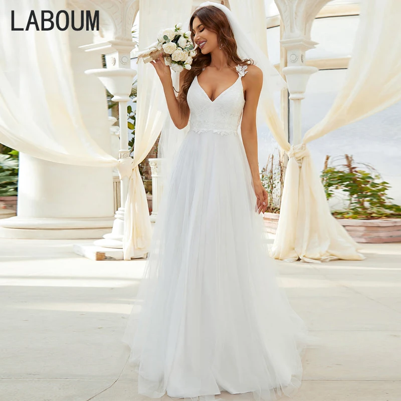 

LaBoum White A-LINE V-neck Sweep Train Modern Wedding Dress 2023 Elegant vestido de noiva brautkleider robe de mariée