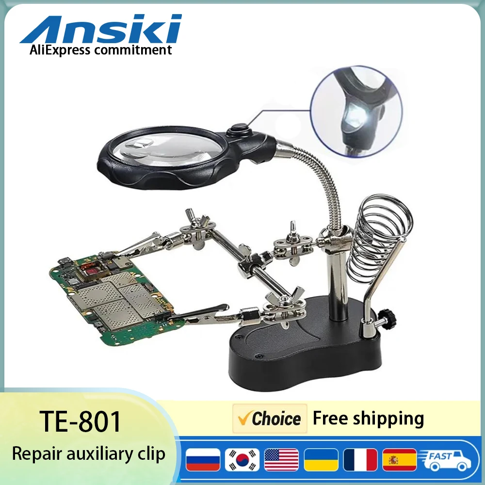 Ansiki TE-801 Welding Auxiliary Clip Magnifier Soldering Iron Circuit Board Magnifying Glass Bracket