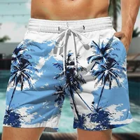 2024 Summer Oversized Casual Men's Drawstring Shorts Quick Dry Hawaii Holiday Sports Swimming Trunks Coconut Tree Printed Shorts 1