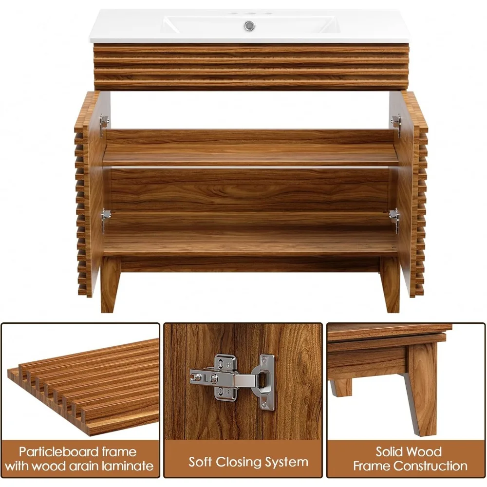 36" Bathroom Vanity with sink,Freestanding Vanity sink with Storage, Particleboard Frame with Wood Grain Laminate, Walnut 5