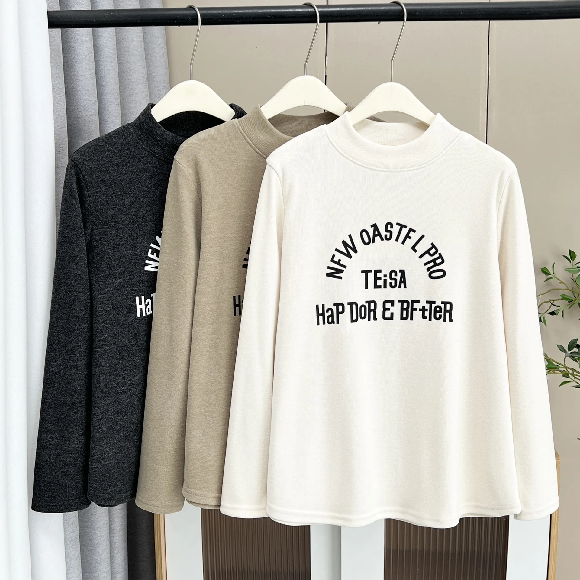 XXXXL Fashion Plus Size Women's T-Shirt Simple Basic Style Thickened Printed Letters Long Sleeved Autumn Winter Warm Inner Tops
