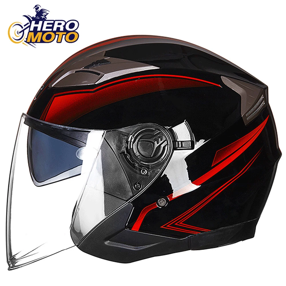 

Motorbike Helmet Motorcycle Half Face Casco Moto Double Lens Helmets Four Seasons Capacete De Moto Protection Moto Accessories