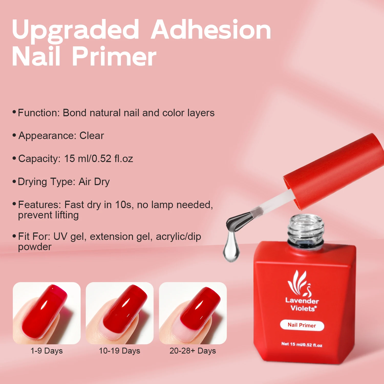 Nail Primer Nail Dehydrator 2pcs 15ml Nail Primer & Nail Prep Dehydrator Set Fast Air Dry Prep Glue No Need Curing For Long Lasting Art Design