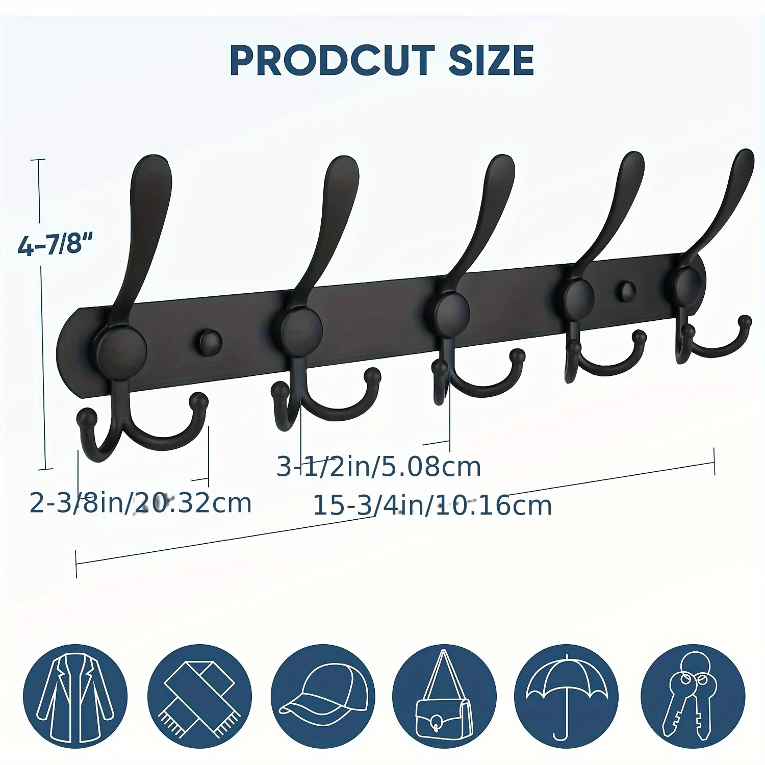 Matte Black Wall-Mounted Coat Rack With 5 Heavy Duty Tri Hook Stainless Steel For Jackets Hats & More In Entryway Or Mudroom