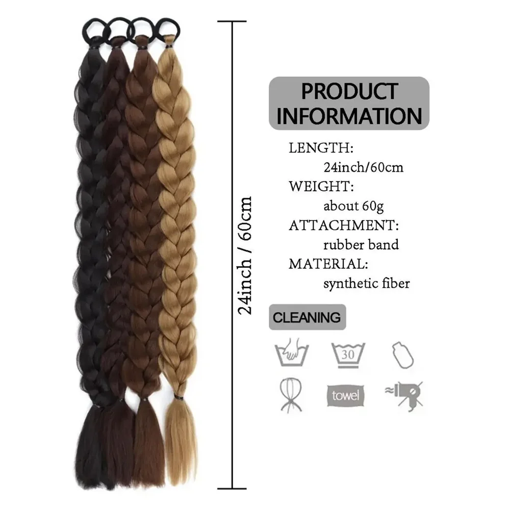 Synthetic Long Twisted Braids Ponytail Extensions With Hair Rope Bands 24 Inch Braided Hair Extensions Black Brown For Women