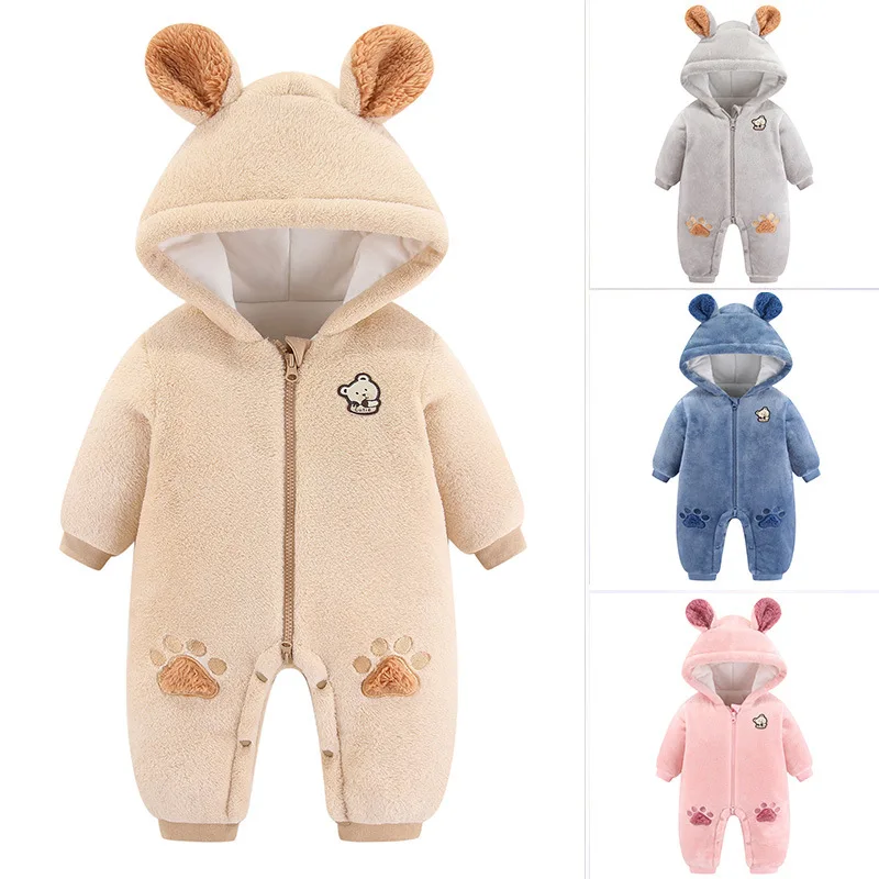 

2023 Newborn Winter Baby Jumpsuit Baby Girl Polyester Hooded Overalls For Infant Girl Unisex Baby Boy Rompers 3M 6M Kids Clothes