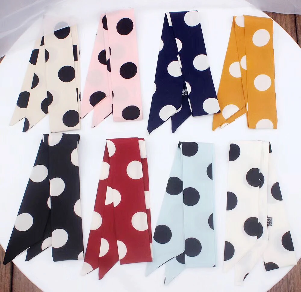 Mode Dot Print Seidenschal Neue frauen Dekorative Band Kleinen Schal Bindung Tasche Griff Band Haarband Kleinen Schal Stirnband – Detail 2