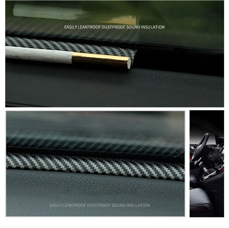 1,6M Universeller Gummi-Armaturenbrett-Dichtungsstreifen, Staubdichter Aufkleber mit Kohlefaserfüllung für Auto-Armaturenbrett-Lücken – Detail 7
