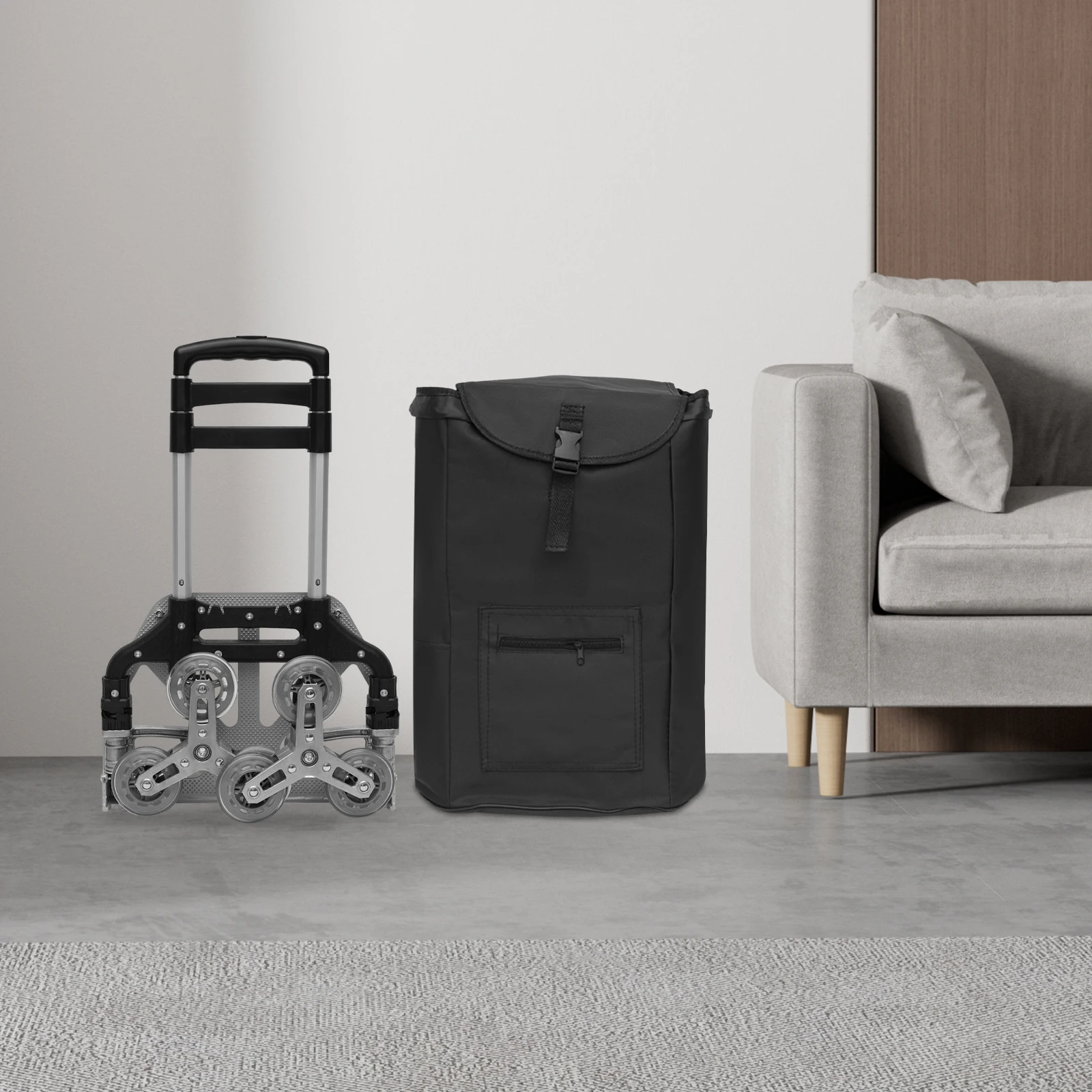 4 Small Wheels Black Folding Trolley Aluminum Alloy Wheel Frame With Cloth Bag Crystal Wheels To Carry Goods Deliveries