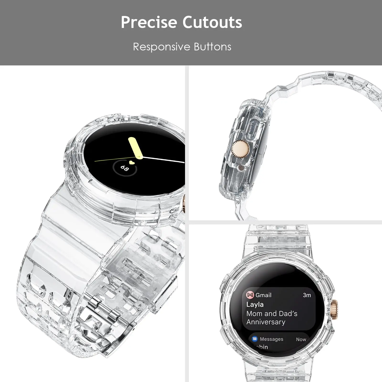 Transparent TPU Case with Integrated Wristband for Pixel Watch 2 - Sporty Smartwatch Accessory Strap