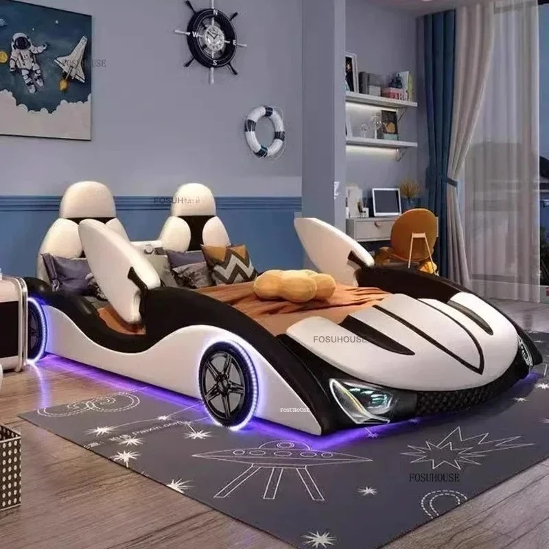 Creative Cartoon Car Children's Beds Home Bedroom Boy Bed for Kids with Guardrail Storage Single Bed Nordic Children's Furniture