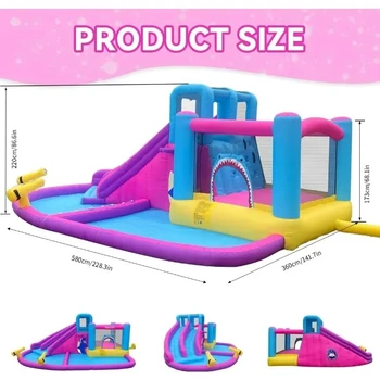 Inflatable Bounce House Water Slide Park, Double Slide Bouncer Castle Climbing Wall, Air Blower for Indoor Outdoor Play Backyard 3