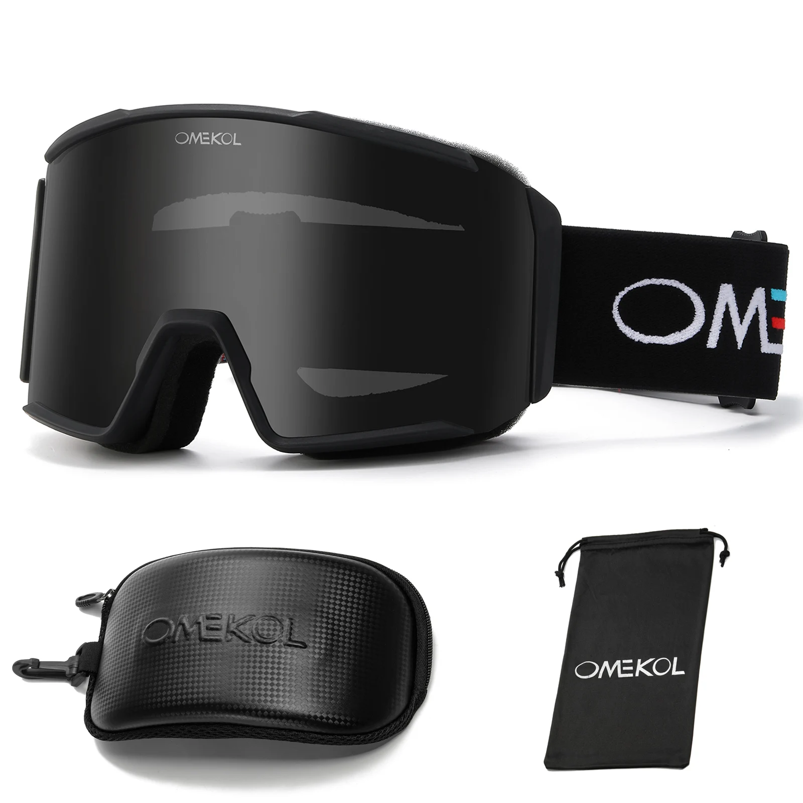 OMEKOL Brand New Double Layer Anti Fog Ski Goggles Snowmobile Glasses Snow Snowboard Mask with Case