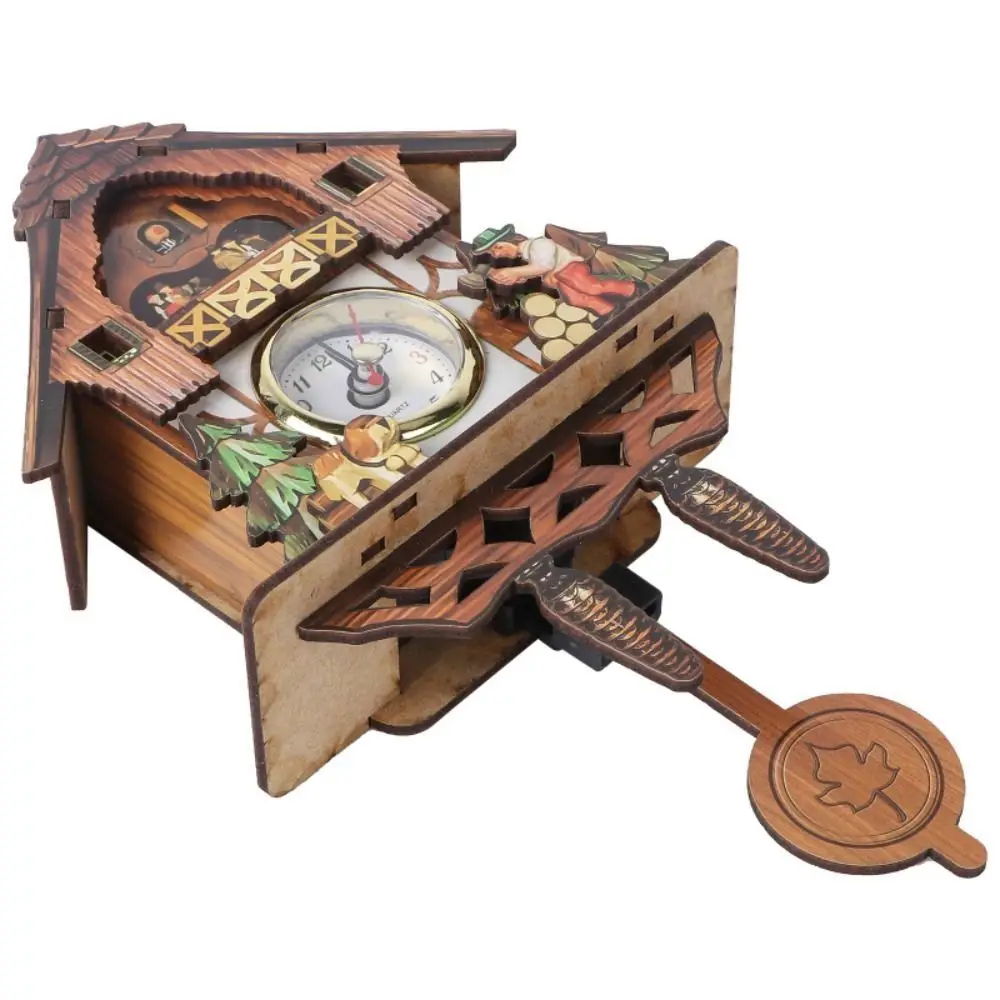 Clock Wall Wooden Wood Pendulum Vintage Clocks Cuckoo Kids Bird Hanging Retro 3D Chiming Decor Forest Silent Decorative Room - 3